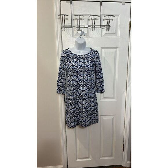 Lilly Pulitzer Pima Cotton Shift Dress Blue Mermaid's Tail 3/4 Sleeve size XS - Picture 1 of 10